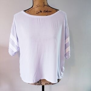 Gap Lilac Cropped Boxy Blouse/Top Varsity Stripes Women's Small S Flowy EUC